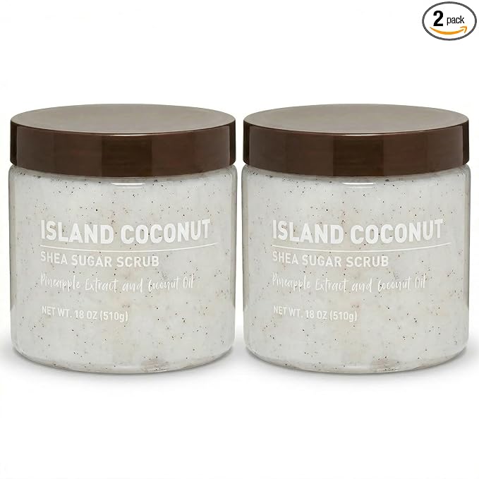 Island Coconut Sugar Scrub – Exfoliating Body Scrub for Women, Moisturizing Shea Butter, Natural Sugar Exfoliant, Hand and Foot Scrub, Paraben-Free, All Skin Types, 18 oz (Pack of 2)