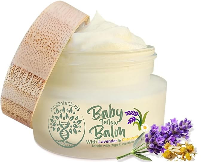 Baby Tallow Balm with Lavender Leaf and Chamomile Extract, Whipped Grass fed/finished Tallow, with Organic Ingredients for Delicate Skin (1.7 oz)