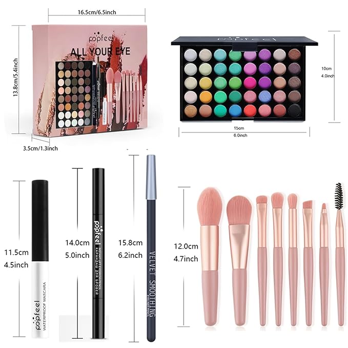 Eye Makeup Kits for Women, Eye Makeup Set for Beginners, Mother's Day Makeup Gifts for Women Girls, Makeup Essential Bundle Includes Eyebrow Pencil, Eyeliner Pen, Mascara, Eyeshadow Palette,Brushes