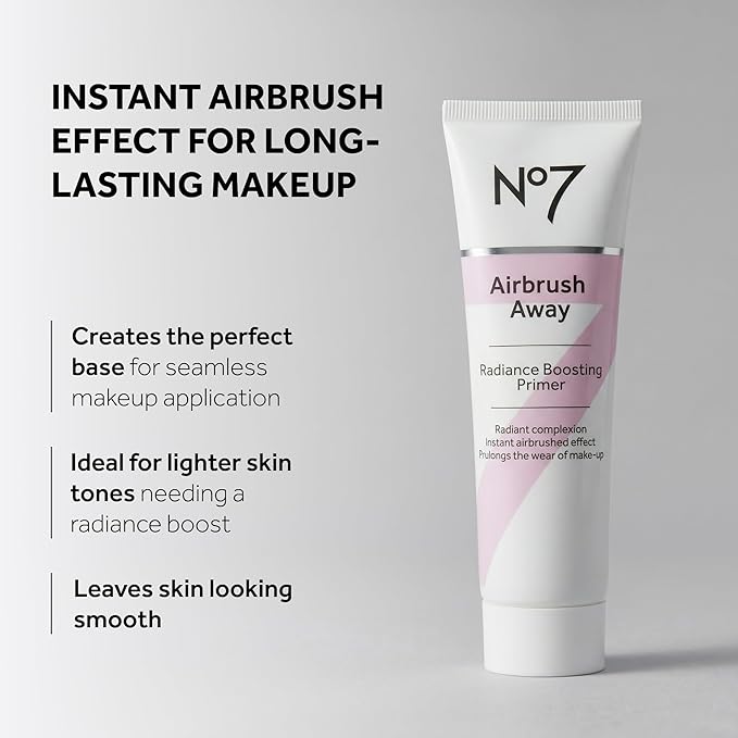 No7 Airbrush Away Radiance Boosting Foundation Primer - Illuminating Glow Primer for Seamless Makeup Application - Leaves Skin Dewy, Smooth & Radiant - Extends Makeup Wear (30ml)
