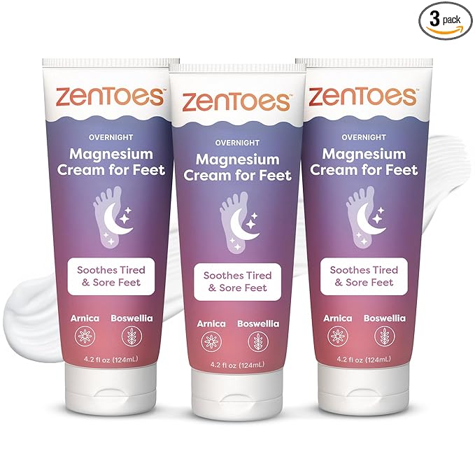 ZenToes Magnesium Cream with Arnica | Relaxation Support & Moisturizing Foot Cream for Legs & Calves | Magnesium Lotion for Feet & Sleep Support | Relaxing Nighttime Foot Balm | 4.2oz, Pack of 3