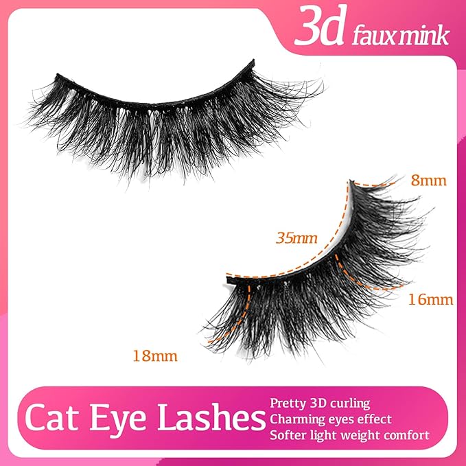 Mink Lashes Cat Eye Fluffy False Lashes Wispy Natural Lash Strips C Curl Faux Mink False Eyelashes Pack Full Strip False Eyelashes Natural Look