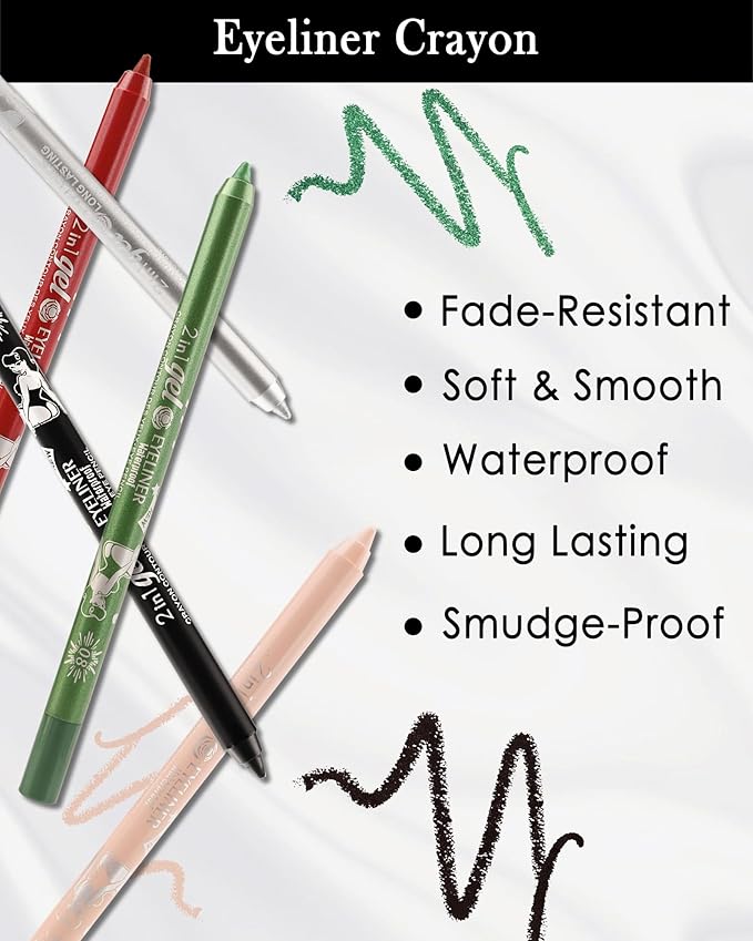White Eyeliner For Waterline, Cream Gel Eyeliner Waterline Waterproof Smudge-Proof Eye Liner Pen, Safe for Sensitive Eyes, Matte Color Eye Brightener Colored Eye Liner Pen Makeup with Sharpener-02
