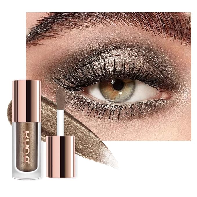 KYDA Liquid Glitter Eyeshadow, High Pigment Bronze Gold Metallic Glittery Eyeshadow, Soft Lightweight Creamy Formula, One-Swipe Coverage, Long-wearing Crease-Resistant Eyes Glitter Makeup, 0.25oz