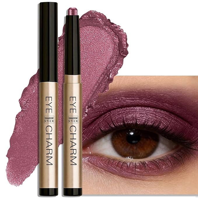 Cream Eyeshadow Stick, Plum Purple Eyeshadow for Older Women Long-Lasting Waterproof, Shimmer Metallic Eye Shadow Crayon Mauve Buildable & Blendable High Pigmented sombras para ojos