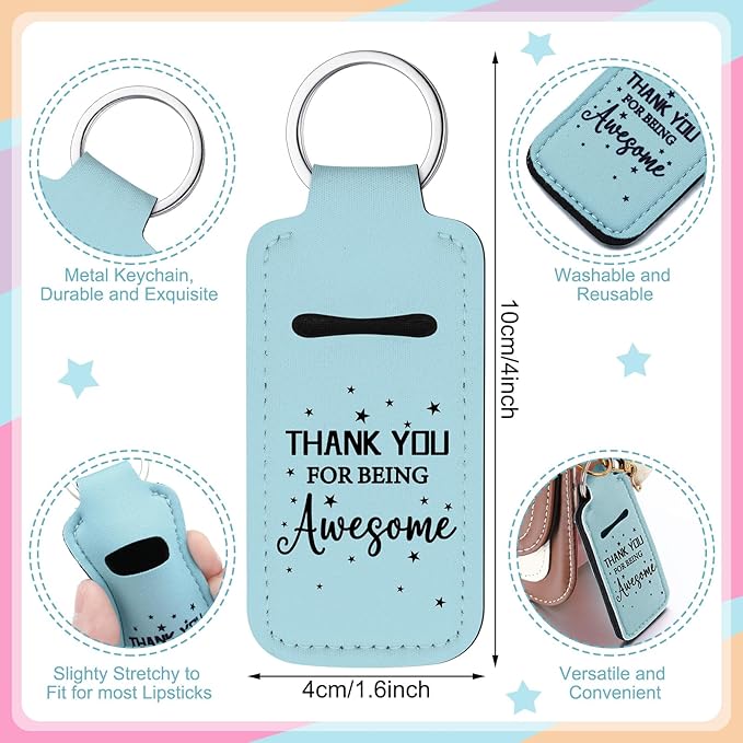 Ecation 72 Pcs Lipstick Holder Bulk Lipstick Holder Keychain Thank You Inspirational Lip Gloss Pouch Portable(Bright Colors)