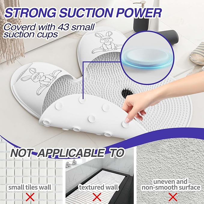 Manmihealth Extra-Large Shower Foot Scrubber Mat with Non-Slip Suction Cups, Rabbit-Shaped Silicone Foot Scrubber in Shower for Men & Women (White)