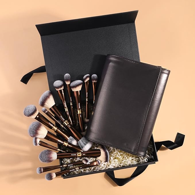 MAANGE Makeup Brush Set with Gift Box, Double-ended Makeup Brushes for Foundation Contour Powder Concealer Eyeshadows Blending, Makeup Tools, Mothers Day Gifts (Coffee Brown, 13 PCS)