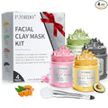Pjordo 4 Pcs Clay Mask for Face(360g in Total), Turmeric Vitamin C, Dead Sea Mud, Green Tea Avocado, Rose, Face Masks Skincare for Pore Cleansing, Facial Masks for Women Skin Care, 3.17 Oz Each
