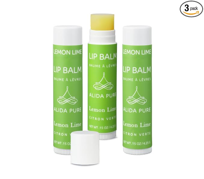 Lemon Lime Lip Balm Collection, Vegan Set, Bees Wax Free, Organic Jojoba and Avocado Oil, Vitamin E, Moisturizer for Dry Cracked Lips, 3 Tubes per Set
