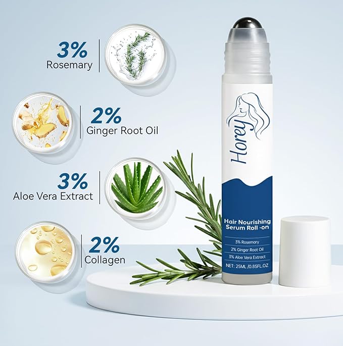Rosemary Hair Growth Serum Roll On – 3% Rosemary, 2% Ginger Root Oil & 3% Aloe Vera Extract | Strengthens Hair, Reduces Hair Fall | Paraben & Sulfate-Free | Women & Men | 25 ml