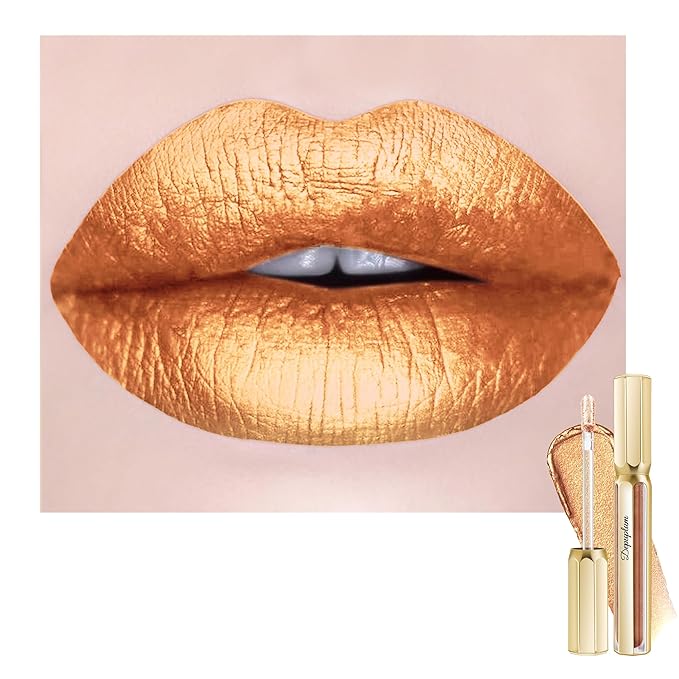 Depuplum Gold Lipsticks for Women Metallic Lipstick Long Lasting Shimmer Lip Gloss Metal Shine Glitter Waterproof Lipsticks Full Coverage Lip Color for Mother's Day,DP111 Ponyo