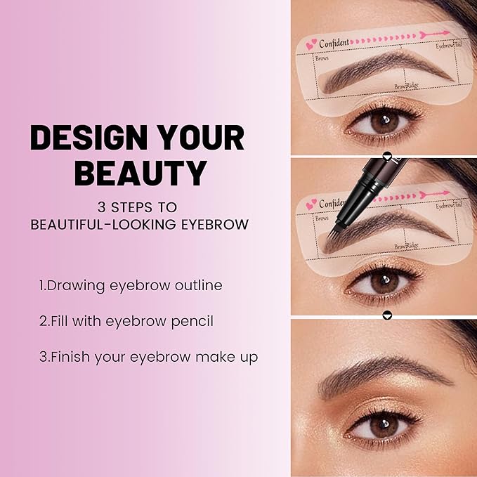 Waterproof Microblading Eyebrow Pen,2-in-1 Dual Ended Eyebrow Pen & 10 Eyebrow Stamp,4-Fork-Tip & Precise Brush-Tip for Natural Hair-Like Brows, Perfect Eyebrows Makeup. (cool blonde)