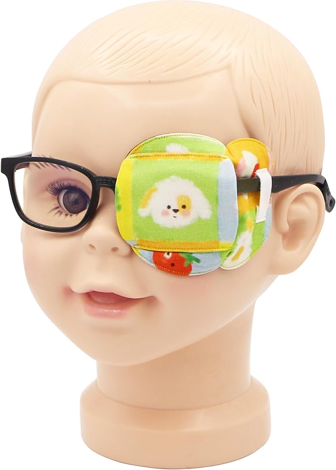 Astropic 3D Cotton & Silk Eye Patch for Kids | Boys Girls Eye Patch for Glasses | Medical Eyepatch for Children with Lazy Eye (Spotted Puppy, Left Eye)