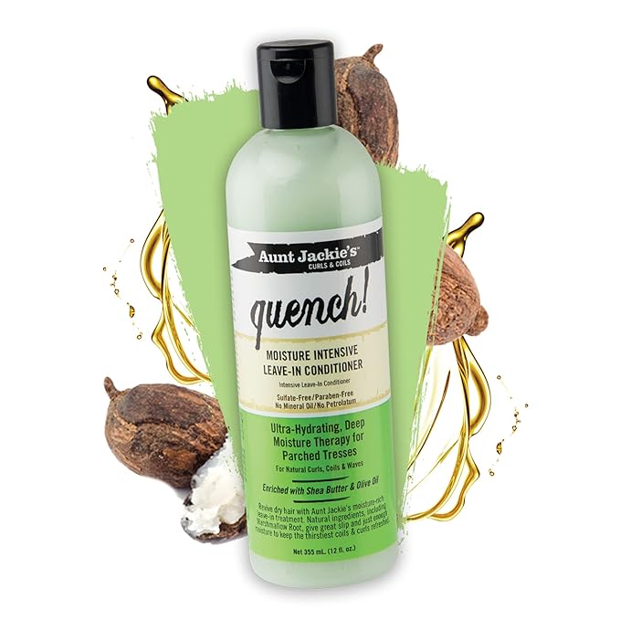 Aunt Jackie's Curls and Coils Quench Moisture Intensive Leave-In Hair Conditioner for Natural Curls, Coils and Waves, Enriched with shea Butter, 16 oz