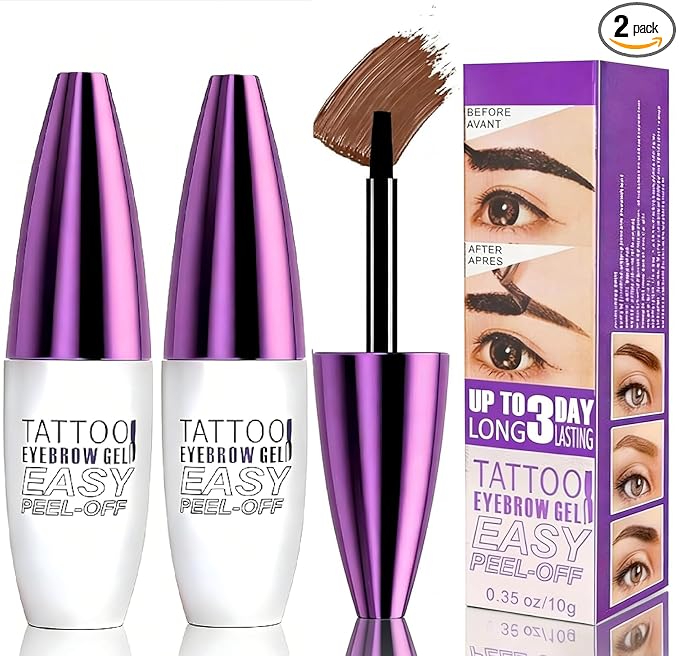 2Pcs Light Brown Eyebrow Tint Peel Off Gel, Natural Looking Brow Tint for Sparse Brows, Tattoo Eyebrow Gel Easy Peel Off, Waterproof Eyebrow Tattoo for Everyday Wear, Long Lasting Brow Color