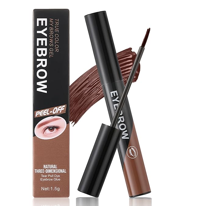 Eyebrow Gel - Easy Peel-Off for Fuller& Defined Brows, Waterproof Transfer-Proof Temporary Brow Gel, Last Up to 3 Days Makeup for Natural Looking Brows (Dark Brown)