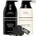 Hard Water Shampoo & Conditioner Set | Hydrating Hair Treatment for Shine & Manageability | Clarifying Wash with Bentonite Clay, Volcanic Ash, Lactic Acid | Metal Detox Shampoo with Collagen 32 FL oz