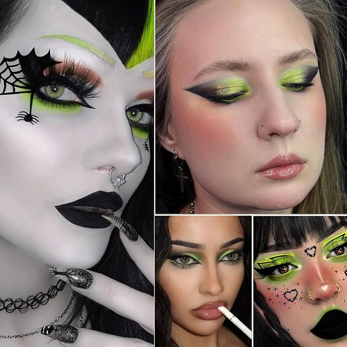 Green Brown Eyeshadow Palette, Highly Pigmented Bright Lime Green Christmas Makeup Palette, Blendable Matte Shimmer Wicked Goth Smoky Grunge Eyeshadow Pallet for Halloween Zombie Witch Monster, Vegan