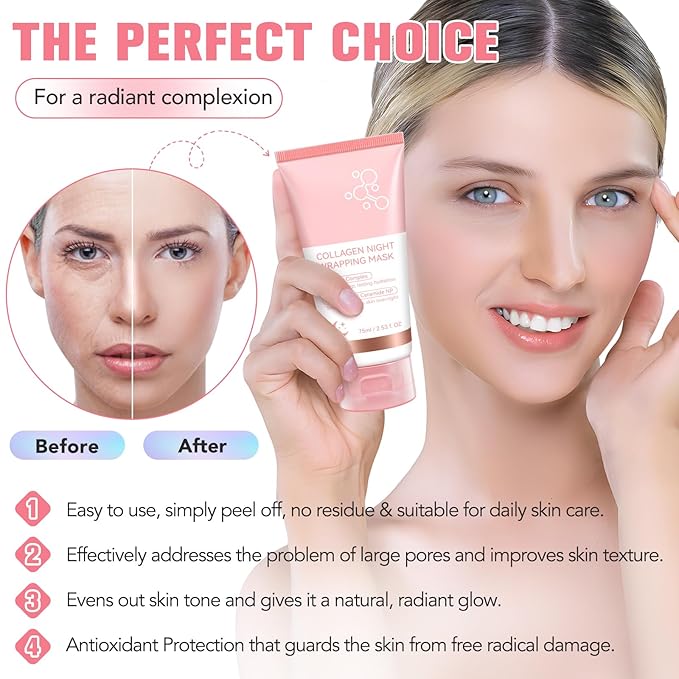 Collagen Night Wrapping Mask, Collagen Face Mask, Collagen Sleeping Mask, Collagen Facial Mask for Elasticity & Hydration, Hydrates and Tightens Skin, Reduces Sagging