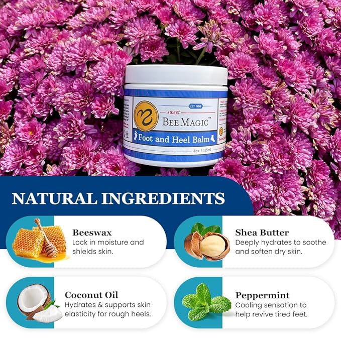 Sweet Bee Naturals Organic Foot Balm - Intensive Heel Balm for Dry Cracked Feet - Natural Moisturizing Treatment for Cracked Heels - Heel Cream Softener for Rough Skin Repair – 4 OZ Jar