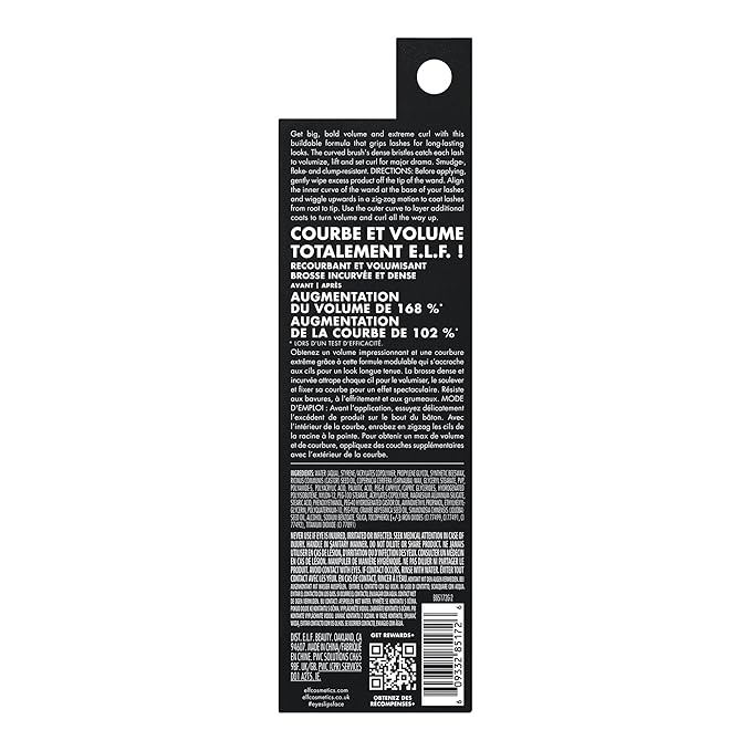 e.l.f. Incredi-Curl Mascara, Volumizing Mascara For A Bold, Lasting, Lifted Curl, Smudge-Resistant Formula, Vegan & Cruelty-Free, Dark Brown