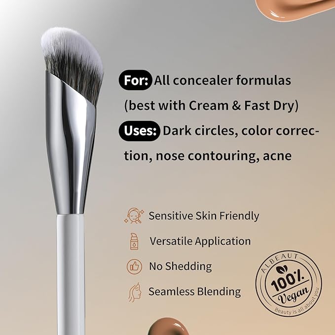Albeaut Concealer Makeup Brushes 2 PCS Angled Brushes for Liquid, Cream, Stick Concealer Foundation Nose Contour Eyeshadow Blending(193-2pcs)