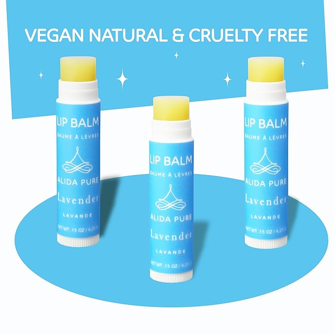 Lavender Lip Balm, Cruelty Free, Vegan, Beeswax Free, with Organic Jojoba and Avocado Oil, Vitamin E, Natural Moisturizer for Dry, Chapped, or Cracked Lips, 3 Tube Set