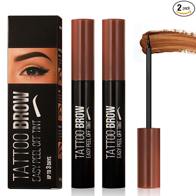 2Pcs Peel Off Eyebrow Tint,Long-lasting Tattoo Eyebrow Gel Easy Peel Off,Waterproof Brow Stain Gel,For Fuller & Defined Looking Brows（02 Dark Brown）