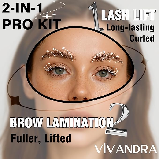 2-IN-1 Lash Lift & Brow Lamination Kit – Professional Kit for Fuller Brows & Long-Lasting Curled Lashes, Salon-Quality Eyelash Lift & Eyebrow Lamination DIY at Home with Easy Instructions