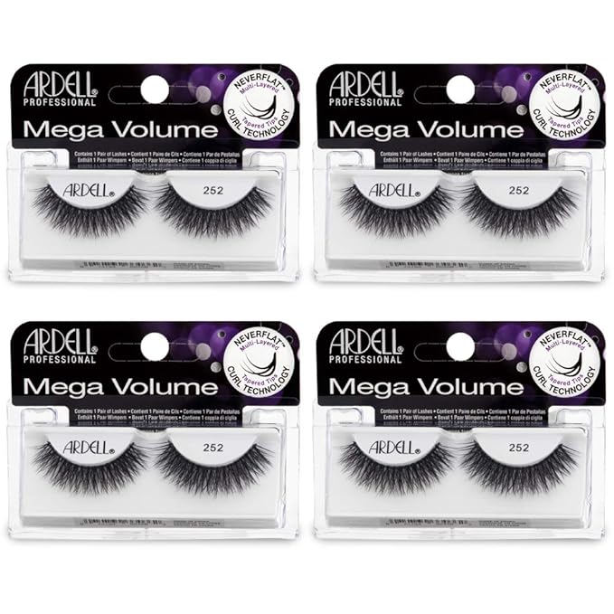 Ardell Mega Volume Lash 252 Multi-Layered False Lashes with Curl Technology, 4 Pairs