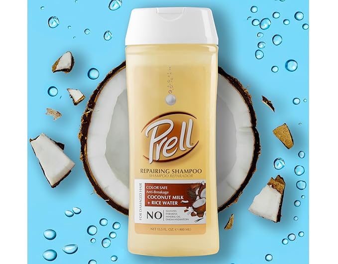 Prell Coconut Milk + Rice Watercolor Safe Anti-Breakage Repairing Shampoo for Damaged Hair, 13.5 fl.oz
