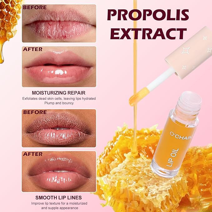 O'CHAIN 24 Pack Lip Oil Set with Portable Keychain, High Shine & Moisturizing, Long Lasting Wear, Deep Hydrating Nourishing Lip Care and Repair Kit for Women and Girls