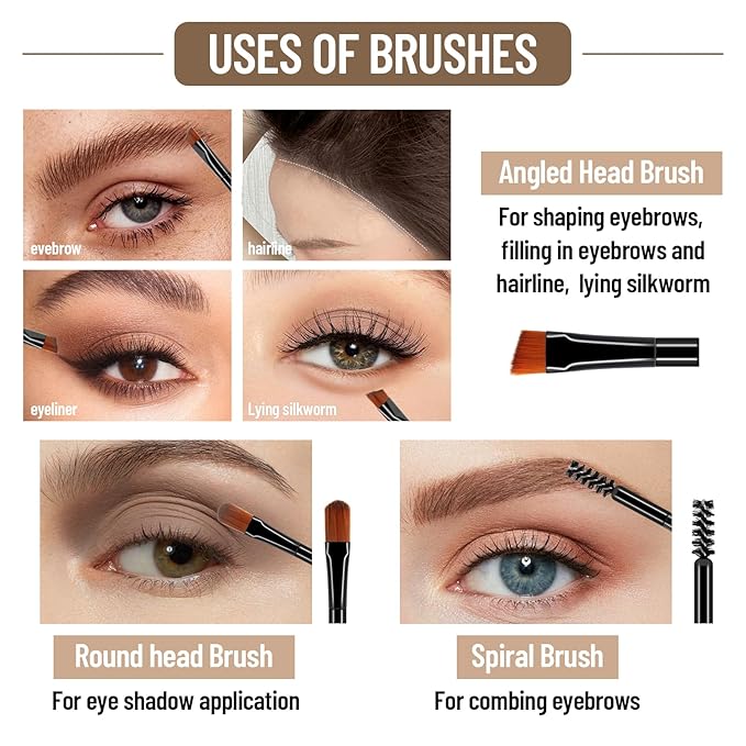 HOSAILY 3 Colors Eyebrow Powder Professional Makeup Kit, Waterproof Long Lasting Brow Contour Palette with Mini Brow Brush&Razor Set, Light&Medium&Dark Brown Brow Filler Sculpt Brow Powder for Women