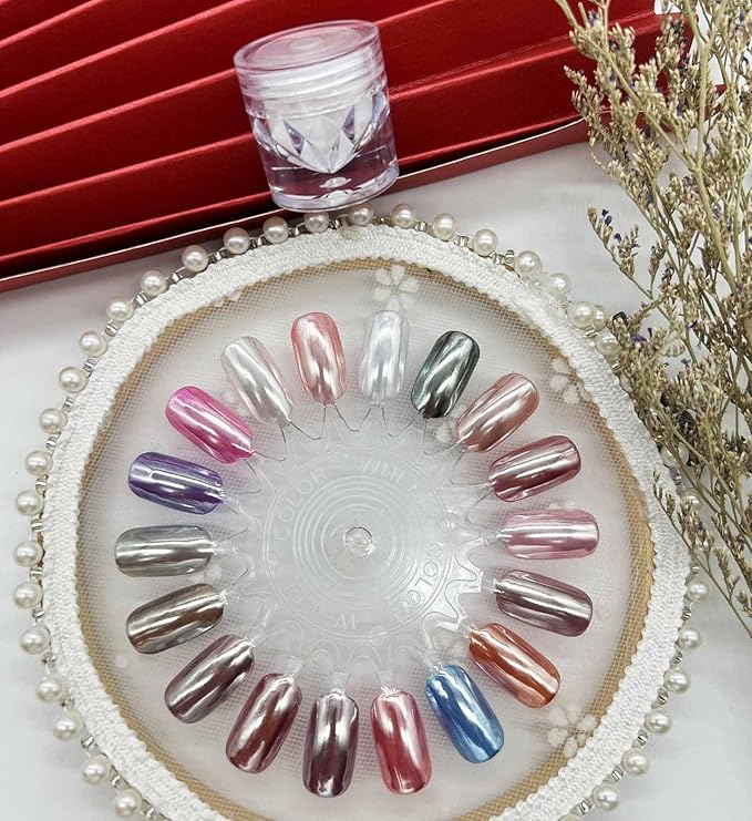 Super Glossy Mirror Effect White Pearl Chrome Nail Powder, Magic White Moonlight Effect Iridescent Pigment Powder for Nails