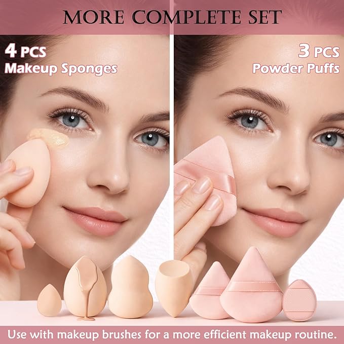 32Pcs Makeup Brushes Set Professional Makeup Kit – Foundation Powder Concealers Blush Eye shadows 25 Pcs Brushes with 4 Makeup Sponge & 3 Powder Puff (Pink)