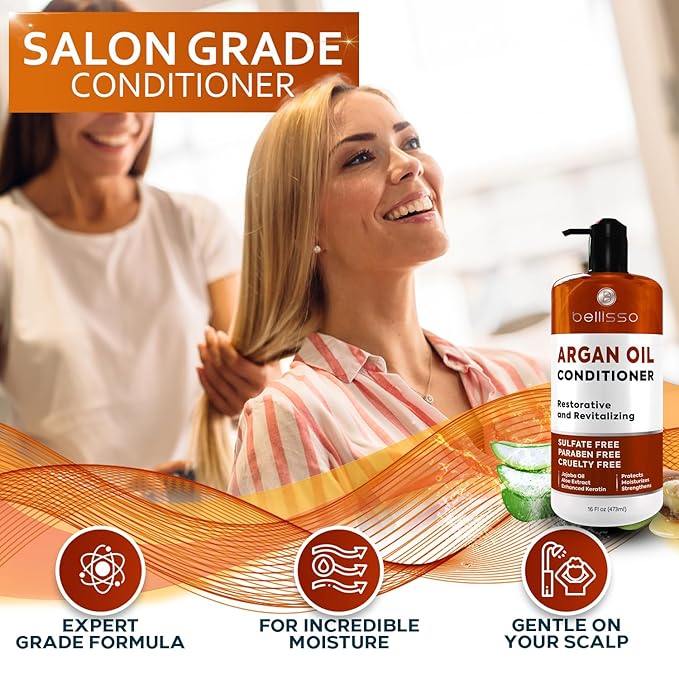 Argan Oil Conditioner - Sulfate Free with No Parabens - Moroccan Botanicals for Women and Men - Professional Moisturizing, Anti Frizz, Hydrating Solution for Dry, Wavy, Curly and Color Treated Hair
