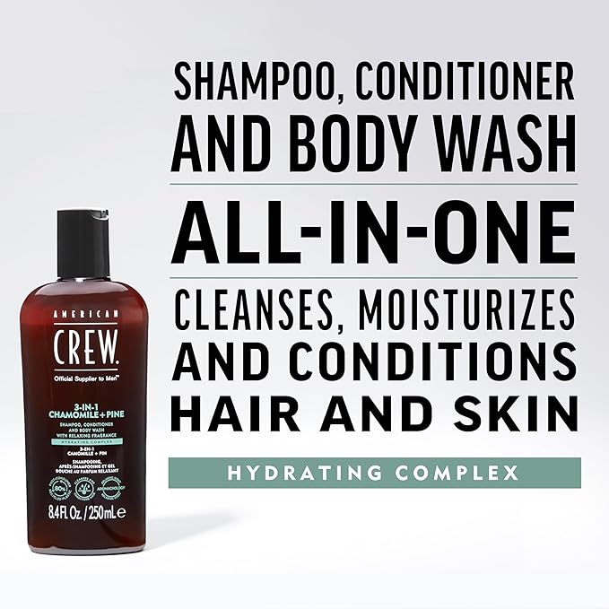 AMERICAN CREW 3-in-1 Chamomile & Pine, Shampoo, Conditioner & Body Wash for Men, All-in-One Care with Calming and Relaxing Fragrance, 33.8 fl oz