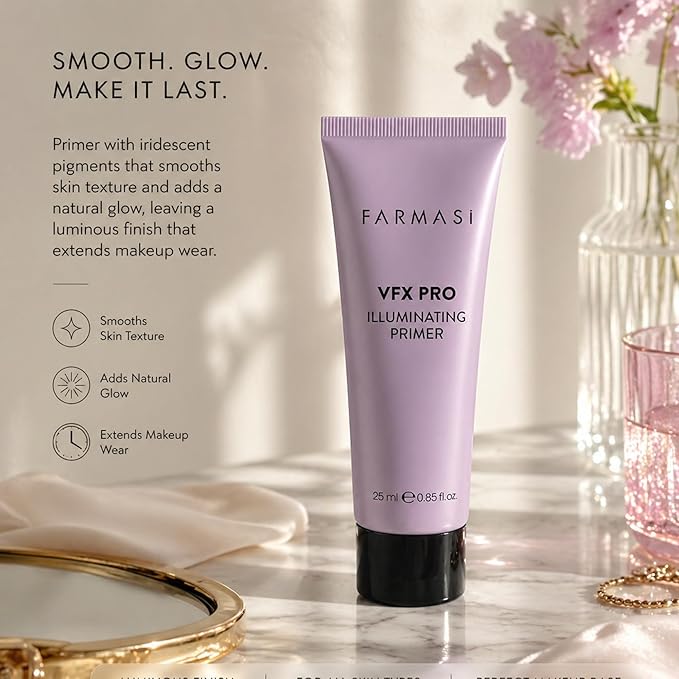 FARMASi VFX Pro Illuminating Makeup Primer, Luminous Smoothing Face Base with Iridescent Pigments, Lightweight Radiant Glow Finish, Vitamin E, Helps Extend Makeup Wear, 0.85 fl oz, Illuminating