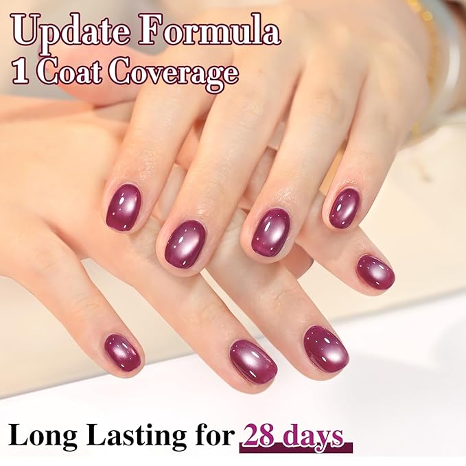 Double Rhythm 15ML Jelly Glass Cat Eye Gel Polish with Magnet Holographic Glitter Shimmer Translucent Sheer Color Salon Soak Off Magnetic Nail at Home (Rose Purple-MC1231)