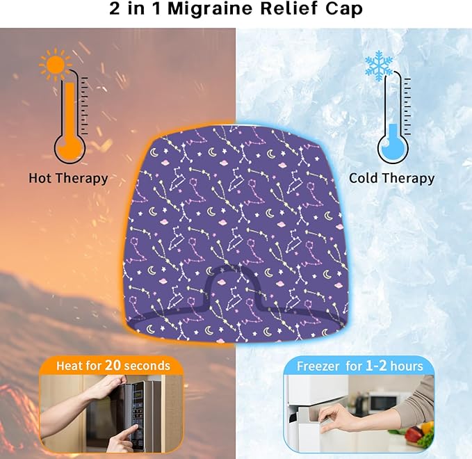 my novel things Migraine Relief Cap, Gel Cooling 2 Pack Set, Headache Relief with Hot/Cold Ice Cap, Instant Headache Relief, Reusable Ice Pack for Stress Sinus Relief Migraine Mask Gift for Women Man