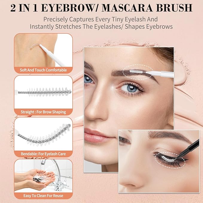 MAPVOLUT 120Pcs Micro Eyebrow Brush with Cap - Professional Makeup Kit for Brow Lamination, Eyelash Extensions & Beauty Salon Use - Multi-Purpose Eyebrow Tools for Home or Salon (Black, White)