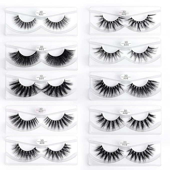 FARRED Wholesale False Lashes 10 Pairs 10 Styles Medium Length Vegan Eyelashes Fluffy Volume Strip Lashes Bulk 10 Portable Boxes Fake Eyelashes Mixed Natural Look 3D Faux Mink Lashes (mix 10pairs)