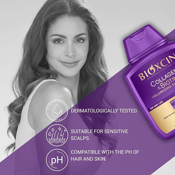BIOXCIN Collagen Biotin Shampoo Anti-Hair Loss for All Hair Types Volumizing Herbal Formula 3-Pack 300 ML