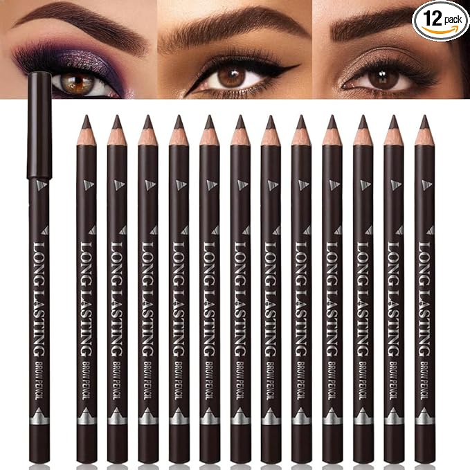 12Pcs Eyebrow Pencils for Women, Wooden Hard-Core Dark Brown Eyebrow and Eyeliner Pencil, Long Lasting Waterproof and Sweat-Proof,Beginner Makeup Brow Pencil,Create a Natural Eye Brow Makeup