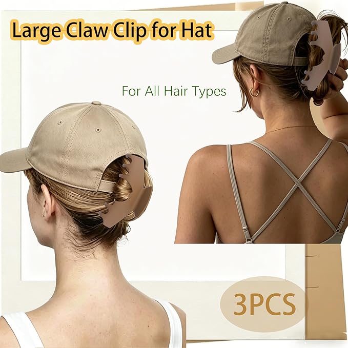 3Pcs Large Trucker Hat Claw Clips for Women Hats Hair Clip for Baseball Cap Claw Clips for Thick Hair Hat Hairstyles, Gifts Hair Accessories