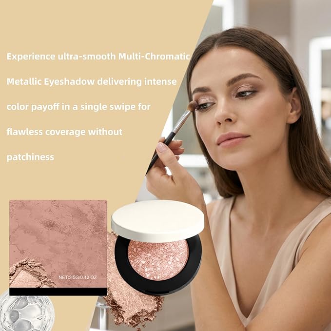 CRIVERY 2PCS Multicolor Metallic Eyeshadow, Buildable, Crease-Proof Powder Eyeshadows, 2026 New Shimmering Metallic Eyeshadow (Natural+Rose Gold)