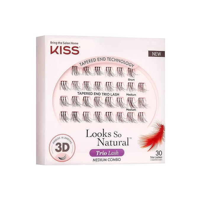 KISS Looks So Natural False Eyelashes Multipack, Lightweight & Comfortable, Tapered End Technology, Reusable, Cruelty-Free, Contact Lens Friendly, Style 'Moved', 30 Count (Pack of 1) Fake Eyelashes