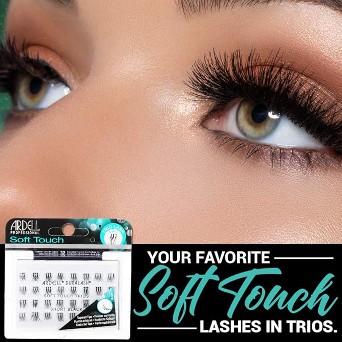 Ardell Soft Touch Trios Individual False Eyelashes - DIY Lash Clusters, Lightweight & Reusable Eyelash Extensions, Black, 4 Pack