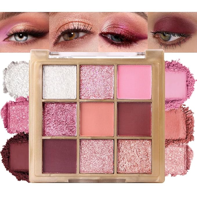 WanTuoluo Matte Sparkling Eye Shadow Palette,Neutral Nude Smoky Glitter Powder Eyeshadow for Older Women,High-Pigment Eye Makeup, Naturing-Looking Travel Size Makeup Pallete (Matte Glitter-Pink)